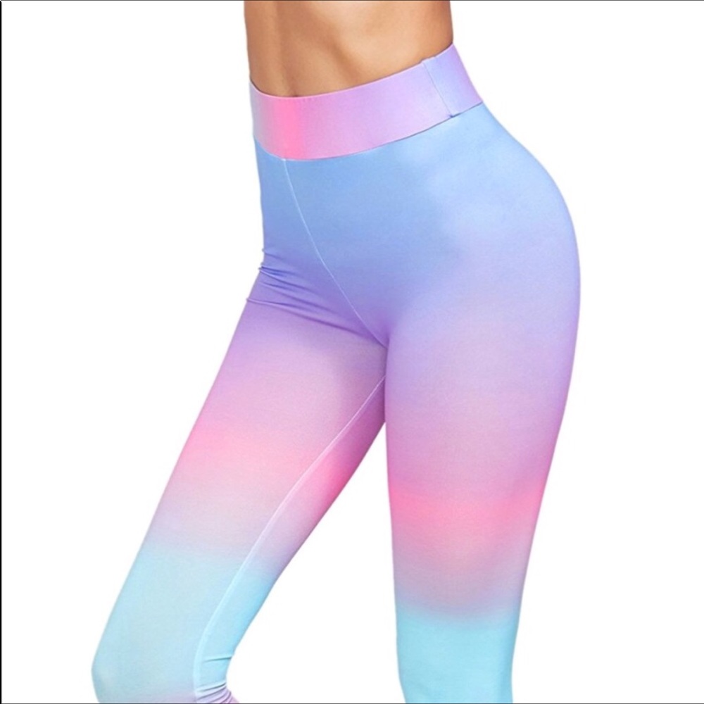 Unicorn rainbow pastel yoga pants stretch fit workout leggings gym festival rave